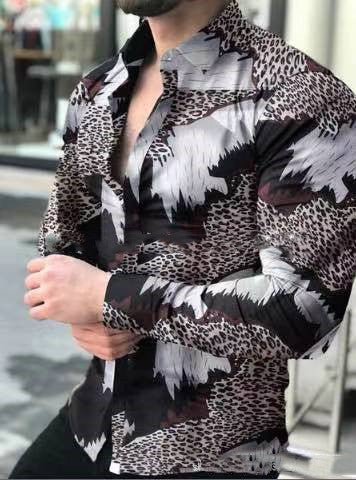 Men's Shirt Lapel Flower Shirt